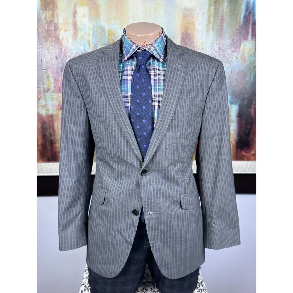 Ben Sherman Mens Gray 100% Wool Striped Blazer 40R MSRP $495